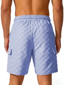 Detailed back view of men's lavender cargo shorts with checkerboard jacquard texture