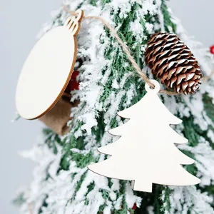 Blank wooden Christmas ornaments in tree and bulb shapes for holiday tree decoration