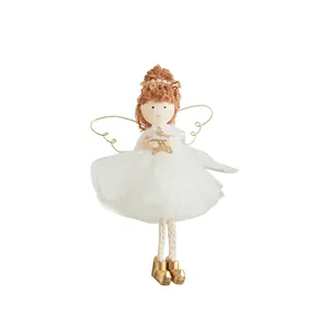 Christmas angel girl hanging ornament with white tutu dress and gold star for tree decor