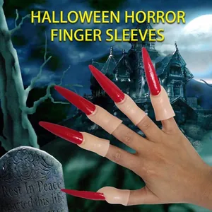 Enge Halloween lange rode heksennagels en demonenvingerhoezen voor masquerade kostuums feesten