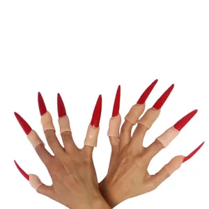 Lange rode puntige demonennagels met vingerhoesjes voor Halloween-kostuums
