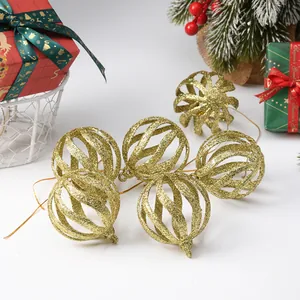 Set di palline di Natale a spirale dorate glitterate per decorazioni dell'albero festive