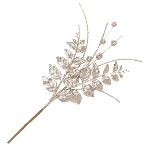 Tige de feuille et de baie à paillettes or champagne pour la décoration de sapin de Noël