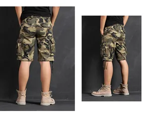 Detailed back and side view of men's camouflage cargo shorts with utility pockets