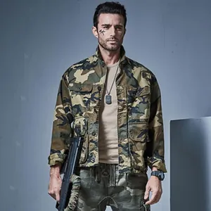 Men's outdoor tactical camouflage field jacket with multiple functional utility pockets