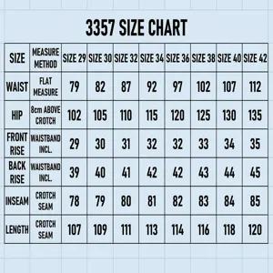 Accurate size chart for men's loose cargo pants outdoor multi-pocket trousers 3357
