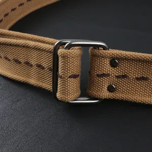 Ceinture en Canevas Unisexe Avec Double Anneau en D Boucle Alliage Coton Tressé Style Militaire Ajustable Décontractée Hommes Femmes