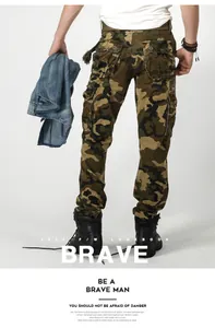 Full back view of men's multi-pocket camouflage cargo pants for outdoor activities