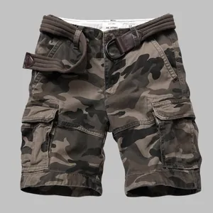 Pantalones Cortos Cargo para Hombre Amekaji Multi Bolsillo Camuflaje Exterior Algodón Con Cinturón Trenzado Pantalones Militares