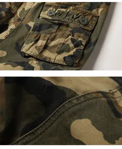 Detailed macro view of the durable pocket and reinforced stitching on camouflage cargo pants