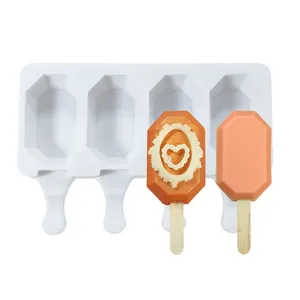 Silikon-Eisform mit 4 Mulden für DIY achteckiges Eis am Stiel und leckere Eiscreme