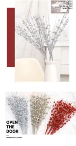 Set decorativo de tallos de bayas navideñas brillantes de 12 ramas en plata oro rojo