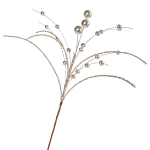 Branche de baies de Noël scintillantes pailletées dorées pour bouquet DIY et sapin décoratif