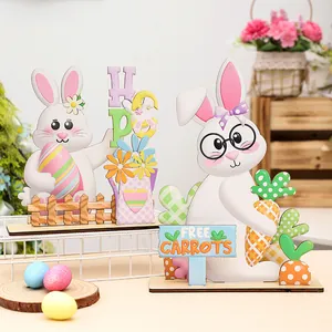 Décorations de Pâques en Bois DIY Lapin Oeuf 3D Multicouches Ornements de Table pour Maison Fête Cadeau Enfant