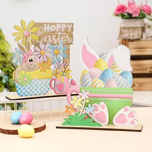 Décorations de table de Pâques en bois DIY multicouche lapin et œufs pour fête à domicile