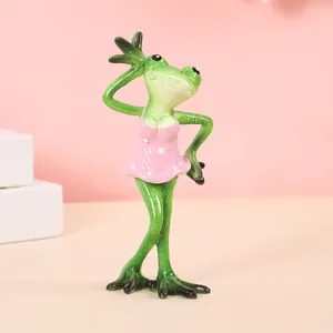 Süße kreative Froschfigur aus Harz im rosa gepunkteten Kleid zum Valentinstag