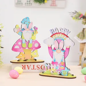 Handcrafted wooden Easter gnome figurines for creative festive home party decoration