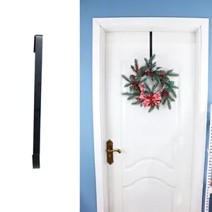 Durable black metal over-the-door wreath hanger hook for Christmas home decorations