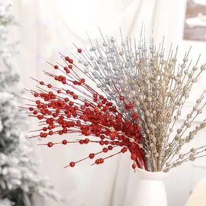 Set de 10 ramas de bolas con purpurina roja dorada y plateada para Navidad de 42cm