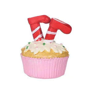 Ornamento natalizio a forma di cupcake in resina con gambe di Babbo Natale per tavolo