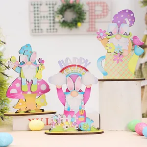 Colorful wooden Easter gnome ornaments for festive home party decoration gift set.