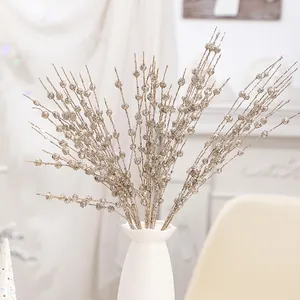 Ramas de purpurina oro champán para decoración navideña, tallos de 42cm con 12 puntas