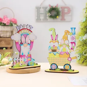 Creative wooden Easter gnome figurines for festive home party tabletop decoration