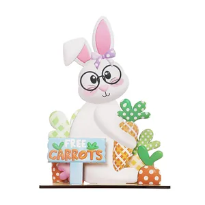 Décoration de Pâques DIY en bois multicouche lapin avec panneau carottes gratuites