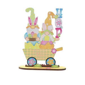 Easter gnome wooden ornament featuring bunny ears and colorful HOP text decoration