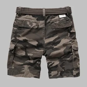 Pantalones cortos tipo cargo de camuflaje para hombre con múltiples bolsillos y cinturón