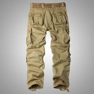 Men's khaki multi-pocket cargo pants with canvas belt for outdoor work