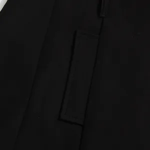 Detailed close-up showing the professional stitching and texture of black blazer