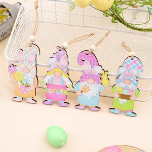 Easter Wooden Gnome Hanging Ornaments Cute Faceless Elf Rabbit Ears Bunny Pendants Festival Home Seasonal Decorations Pendants