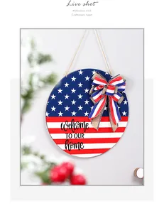 Detailed view of American flag Independence Day door sign with Welcome home message