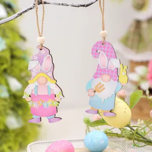 Cute wooden Easter gnome ornaments with bunny ears for holiday tree hanging decorations