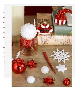 Set de 45 adornos navideños rojos y blancos con bolas y estrellas para árbol de Navidad