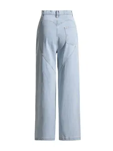 High-waisted wide-leg light blue denim pants with heart-shaped back seam detail.