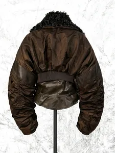 Vintage style cropped jacket with pleated sleeves and cinched waist for women