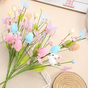 Decorative Easter artificial stems with white bunny and pastel eggs for DIY party bouquets