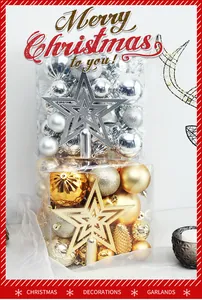 Vista detallada del set de 45 adornos navideños con estrella de copa y bolas mixtas