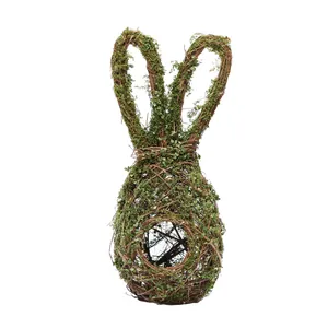 Decorative rabbit-shaped natural vine birdhouse with greenery for Easter home decor