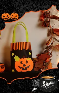 Τσάντα δώρου Halloween από τσόχα με χαριτωμένη κολοκύθα και πράσινα χερούλια