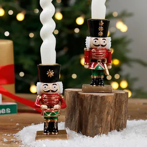 Exquisite nutcracker resin candle holders with white candles for Christmas home decor