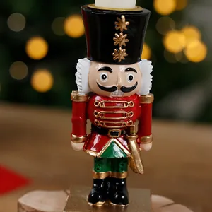 Decorative resin nutcracker figurine candlestick holder for festive Christmas table display