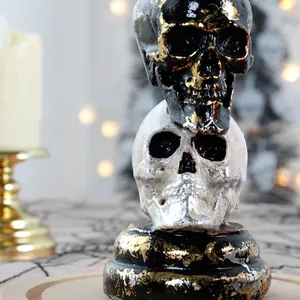 Vintage Halloween decoration stacked black and white resin skull figurine for home decor