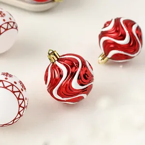 Elegant European style painted Christmas ball set with red swirl and snowflake patterns