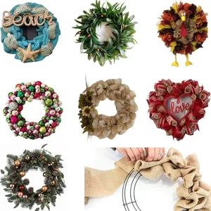 DIY-Kranz-Metallringe-Set mit verschiedenen saisonalen Blumen- und Jutedekorationen