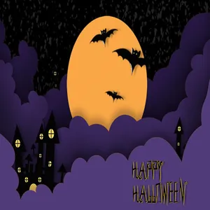 Γραφικό σχέδιο Halloween σε στυλ χαρτοκοπτικής με νυχτερίδες και λεπτομέρεια φεγγαριού