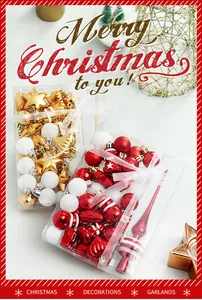 Detail view of 34pcs Christmas ornament set with red and gold balls and star toppers
