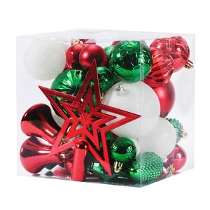 Juego festivo de 45 adornos navideños con estrella de copa y bolas rojas verdes blancas